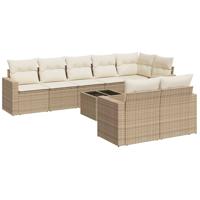 8-delige Loungeset met kussens poly rattan beige - thumbnail