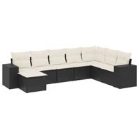 8-delige Loungeset met kussens poly rattan zwart - thumbnail