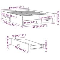 Bedframe met lades bewerkt hout betongrijs 140x190 cm - thumbnail