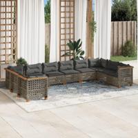 10-delige Loungeset met kussens poly rattan grijs - thumbnail