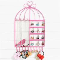 Birdcage vorm oor stud oorbellen armband hanger ketting sieraden display opslag rek (roze) - thumbnail