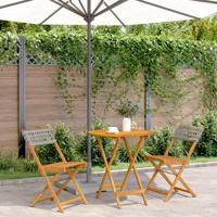 3-delige Bistroset poly rattan en massief hout grijs - thumbnail
