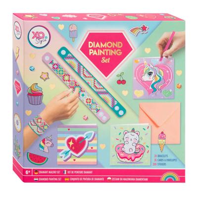MOXY diamond painting set - creatieve knutselset voor kinderen - 6+ jaar - inclusief accessoires en kleurrijke steentjes - armbandjes maken - diamond painting kaarten - diamond painting stickers