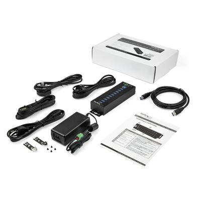 StarTech.com 10 Port Metalen Industriële USB Hub met Voedingsadapter - ESD & 350W Overspanningsbeveiliging - High Speed USB 3.1 Gen 1 5Gbps Hub - Monteerbaar op Din Rail, Muur of Bureau