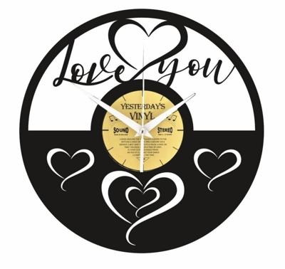 Vinyl wandklok Love You - Van echte LP - Geschenkverpakking