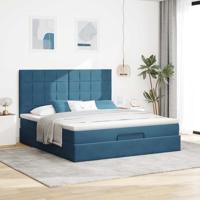 Ottoman bed met matrassen 180x200cm fluweel donkerblauw - thumbnail