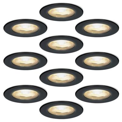 Set van 10 Nola - LED inbouwspots - lage inbouwdiepte (49mm) - 5 Watt 480Lumen - 2700K Warm wit - Dimbaar - Rond - IP65 waterdicht voor binnen, buiten en badkamer - Zwart
