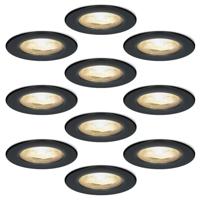 Set van 10 Nola - LED inbouwspots - lage inbouwdiepte (49mm) - 5 Watt 480Lumen - 2700K Warm wit - Dimbaar - Rond - IP65 waterdicht voor binnen, buiten en badkamer - Zwart - thumbnail