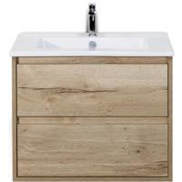 Porto Badmeubelset 70 cm - Natuur Eiken - Keramische Wastafel Wit Slim - thumbnail