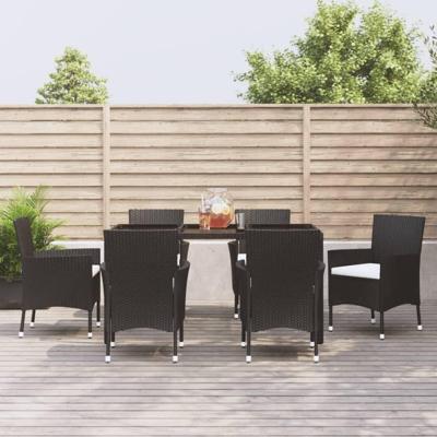 7-delige Tuinset met kussens poly rattan zwart