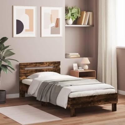 Bedframe met hoofdbord en LED gerookt eikenkleurig 90x190 cm