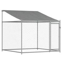 VidaXL Hondenhok met dak en deur 2x2x2 m gegalvaniseerd staal grijs - thumbnail