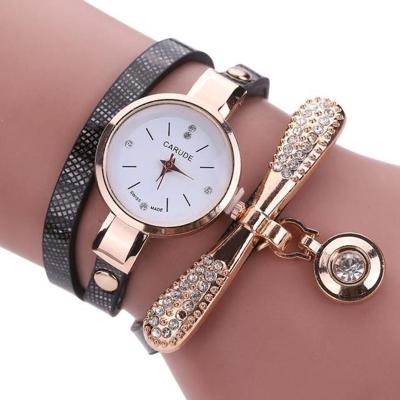 Mode vrouwen casual armband lederen band Watch (zwart)