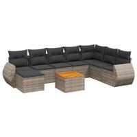 9-delige Loungeset met kussens poly rattan grijs - thumbnail