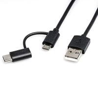 ROLINE Kabel USB Micro B + Typ C M/M to USB2.0 A M, OTG, zwart, 1 m - thumbnail