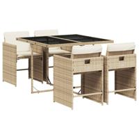 5-delige Tuinset met kussens poly rattan beige - thumbnail