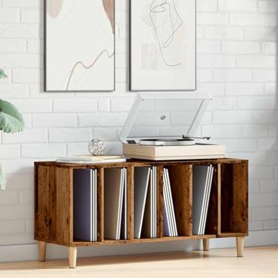 Platenkast 100x38x48 cm bewerkt hout oud houtkleurig