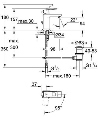 Grohe Eurocube Wastafelkraan Met Waste En 28 mm Es Cartouche Chroom - thumbnail
