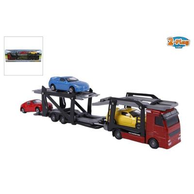 2-play die-cast vrachtwagen transporter met auto&apos;s, 26cm