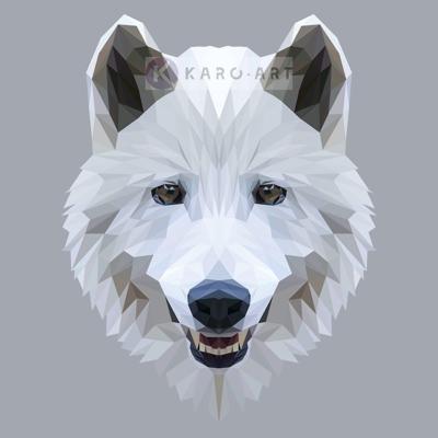 Schilderij - Wolf, digitaal , Zwart wit grijs , 3 maten , Wanddecoratie