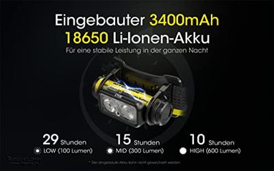 NiteCore NU43 Hoofdlamp LED werkt op een accu 1400 lm