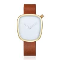 LGT JWLS Minimalistisch Dameshorloge - Bruine Lederen Band, Wit Uurwerk, Gouden Behuizing - thumbnail