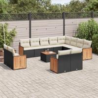 13-delige Loungeset met kussens poly rattan zwart - thumbnail
