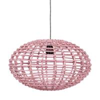 Pompoen hanglamp van rotan in het roze. - thumbnail