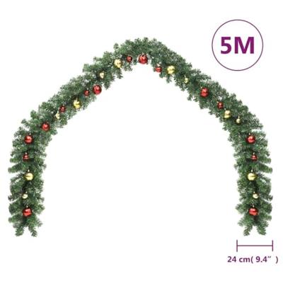 VidaXL Kerstslinger versierd met kerstballen en led-lampjes 5 m