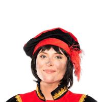 Pietbaret fluweel met veer rood/zwart - thumbnail