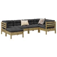 6-delige Loungeset met kussens geïmpregneerd grenenhout - thumbnail