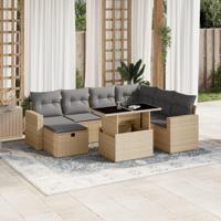 8-delige Loungeset met kussens poly rattan beige - thumbnail