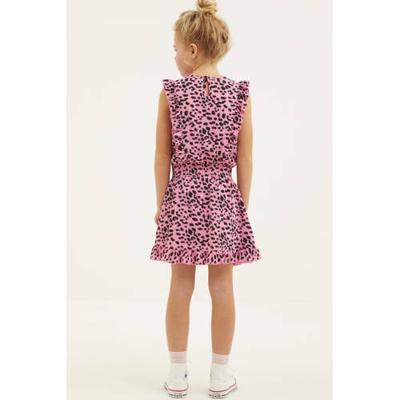 Cars jurk Xuxa met panterprint en ruches roze/zwart