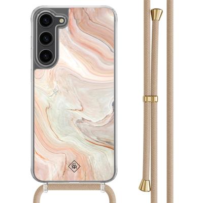 Samsung Galaxy S23 Plus hoesje met beige koord - Marmer waves Samsung Galaxy S23 Plus hoesje met beige koord - Marmer waves