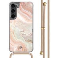 Samsung Galaxy S23 Plus hoesje met beige koord - Marmer waves - thumbnail
