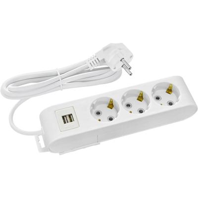 Stekkerdoos met USB en Verlengsnoer - Decon - 3 Stopcontacten - 1.5m - Wit