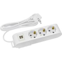 Stekkerdoos met USB en Verlengsnoer - Decon - 3 Stopcontacten - 1.5m - Wit - thumbnail