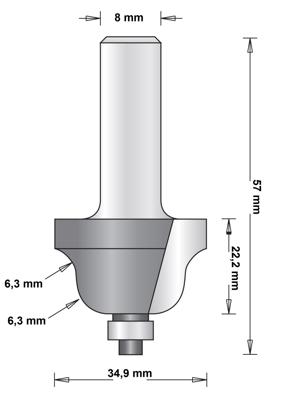Hikoki Accessoires 8 Mm Profielfrees (Romeinse Ogieffrees) Met Onderlager 34.9X57X6.3 - 754097 Hikoki Accessoires 8 Mm Profielfrees (Romeinse Ogieffrees) Met Onderlager 34.9X57X6.3 - 754097