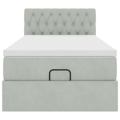 Ottoman bed met matras 90x200cm fluweel lichtgrijs