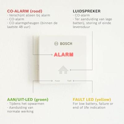 Bosch Home Comfort D-CO Koolmonoxidemelder werkt op batterijen Detectie van Koolmonoxide
