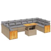 11-delige Tuinset met kussens poly rattan beige - thumbnail