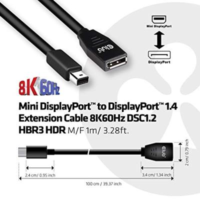 club3D CAC-1121 DisplayPort-kabel Mini-displayport / DisplayPort Adapterkabel Mini DisplayPort-stekker, DisplayPort-bus 1.00 m Zwart