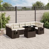 8-delige Loungeset met kussens poly rattan bruin - thumbnail