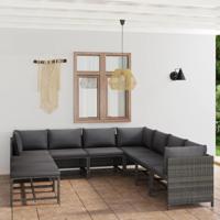 9-delige Loungeset met kussens poly rattan grijs - thumbnail