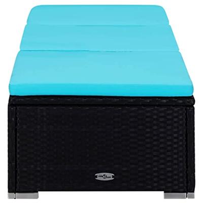 Ligbed met kussen en theetafel poly rattan blauw