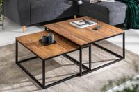 Set van 2 salontafels ELEMENTS 65cm naturel sheesham massief hout steenafwerking ijzer zwart - 43711 - thumbnail