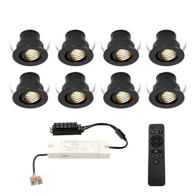 Set van 8 Medina LED Mini Inbouwspots met Trafo - 12 Volt 3 Watt 150 lumen - Dimbaar - Kantelbaar - Verzonken - Plat 35mm (Lage inbouwdiepte) - 2700K - IP44 waterdicht - Zwart