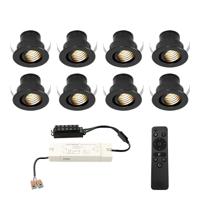 Set van 8 Medina LED Mini Inbouwspots met Trafo - 12 Volt 3 Watt 150 lumen - Dimbaar - Kantelbaar - Verzonken - Plat 35mm (Lage inbouwdiepte) - 2700K - IP44 waterdicht - Zwart - thumbnail
