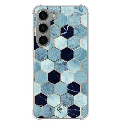 Samsung Galaxy S23 siliconen shockproof hoesje - Blue cubes Samsung Galaxy S23 siliconen shockproof hoesje - Blue cubes