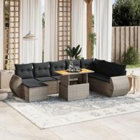 9-delige Loungeset met kussens poly rattan grijs - thumbnail